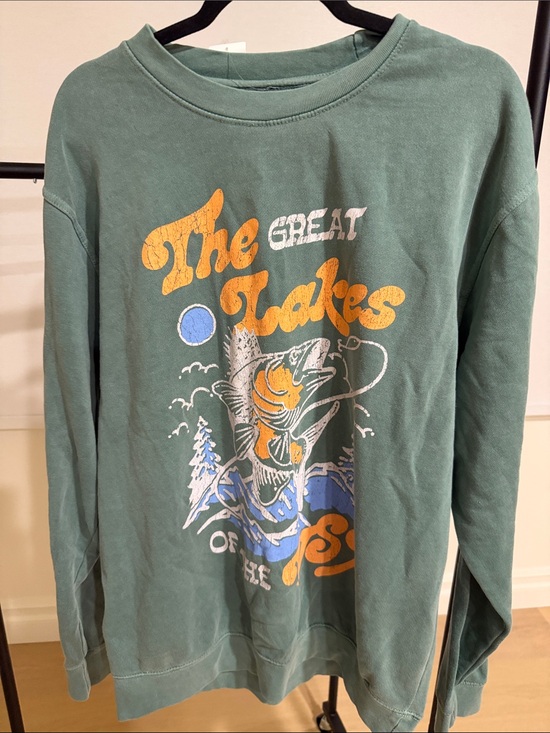 Urban Outfitters Sweaters - Urban Outfitters Green Graphic Crewneck Sweatshirt with Yellow & Blue Print